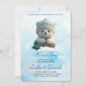 Niedlicher Polar Bear Blue Babydusche Einladung (Vorderseite)