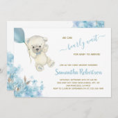 Niedlicher Polar Bear Blue Balloon Babydusche Einladung (Vorne/Hinten)