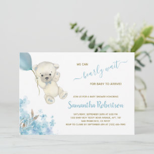 Niedlicher Polar Bear Blue Balloon Babydusche Einladung