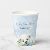 Niedlicher Polar Bear Blue Winter Baby Dusche Pappbecher (Rückseite)