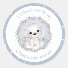 Niedlicher Polar Bear Blue Winter Boy Babydusche Runder Aufkleber