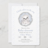 Niedlicher Polar Bear Boy White Baby Dusche Einlad Einladung (Vorderseite)