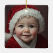 Niedlicher Polar Bear Red First Christmas Baby Fot Keramikornament (Rückseite)