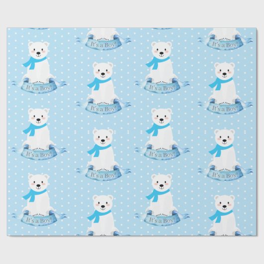 Niedlicher Polar Bear Winter Baby Boy Blue Geschenkpapier (Flach)