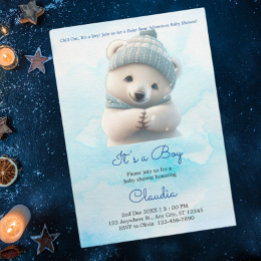Niedlicher Polar Bear Winter Blue Baby Dusche sein Einladung