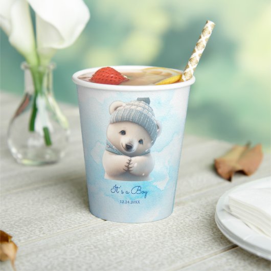 Niedlicher Polar Bear Winter Blue Baby Dusche sein Pappbecher (In Situ)