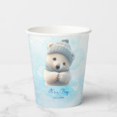 Niedlicher Polar Bear Winter Blue Baby Dusche sein Pappbecher (Rückseite)