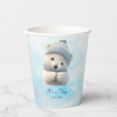 Niedlicher Polar Bear Winter Blue Baby Dusche sein Pappbecher (Vorderseite)