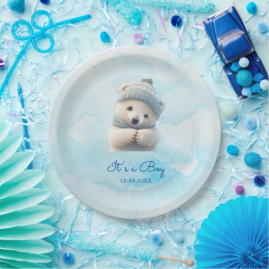 Niedlicher Polar Bear Winter Blue Baby Dusche sein Pappteller (Party)