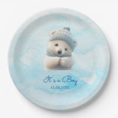 Niedlicher Polar Bear Winter Blue Baby Dusche sein Pappteller (Vorderseite)