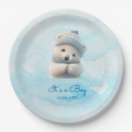 Niedlicher Polar Bear Winter Blue Baby Dusche sein Pappteller