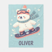 Niedlicher Polarbär auf Snowboard Personalisiert Fleecedecke (Vorderseite)