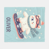 Niedlicher Polarbär auf Snowboard Personalisiert Fleecedecke (Vorderseite (Horizontal))