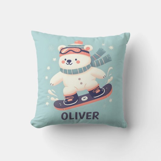 Niedlicher Polarbär auf Snowboard Personalisiert Kissen (Vorderseite)