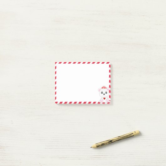 Niedlicher Polarbär-Cartoon auf Rot und Weiß Post-it Klebezettel (Auf Schreibtisch)
