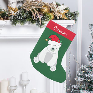 Niedlicher Polarbär in Weihnachtsmannmütze Monogra Kleiner Weihnachtsstrumpf