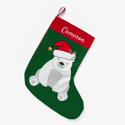 Niedlicher Polarbär in Weihnachtsmannmütze Monogra Kleiner Weihnachtsstrumpf (Vorderansicht (hängend))