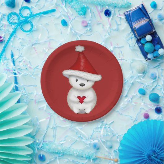 Niedlicher Polarbär mit Herz Pappteller (Party)