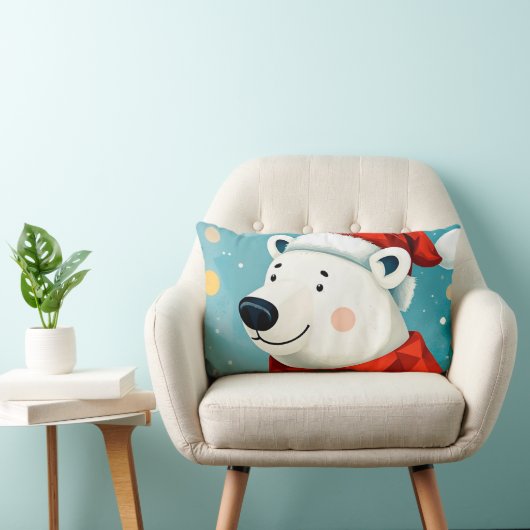 Niedlicher Polarbär mit Weihnachtsmannmütze und Sc Lendenkissen (Stuhl )