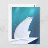 Niedlicher Polarbär Nordlichter Postkarte (Vorne/Hinten)