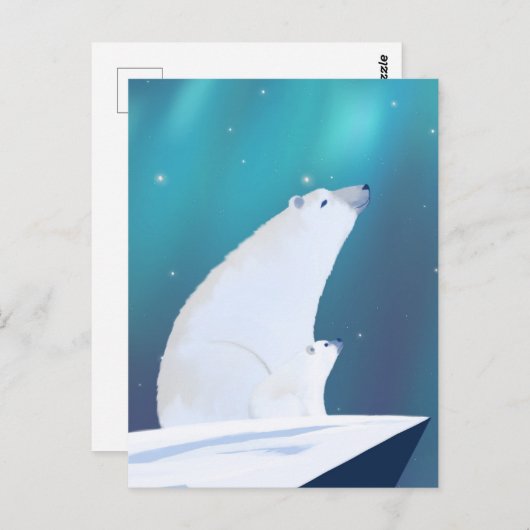 Niedlicher Polarbär Nordlichter Postkarte (Vorne/Hinten)