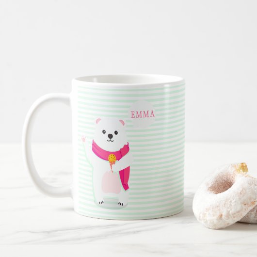Niedlicher Polarbär - personalisierte Umarmung Kaffeetasse (Mit Donut)
