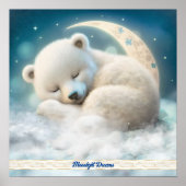 Niedlicher Polarbär Schlafen auf dem Mond in Wolke Poster (Vorne)