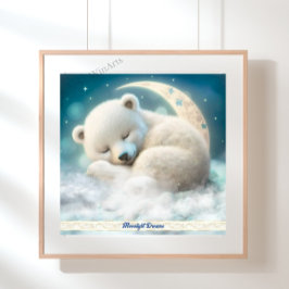 Niedlicher Polarbär Schlafen auf dem Mond in Wolke Poster
