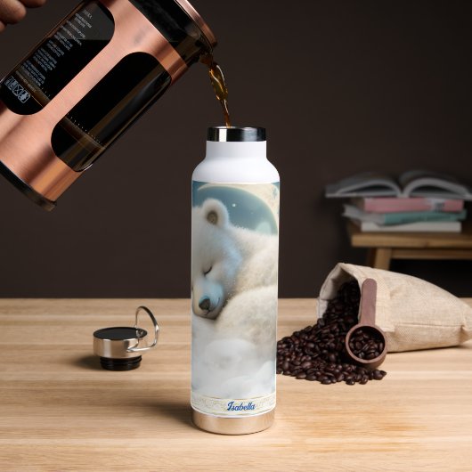 Niedlicher Polarbär Schlafmond Wolken Kinder Name Trinkflasche (Kaffee)
