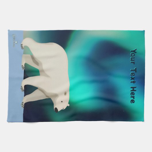 Niedlicher Polarbär und Nordlichter Geschirrtuch (Horizontal)