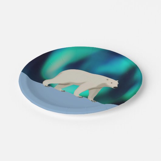 Niedlicher Polarbär und Nordlichter Pappteller (Schrägansicht)