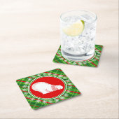 Niedlicher Polarbär Weihnachtsgrün Kariert Rechteckiger Pappuntersetzer (Vor Ort)