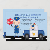 Niedlicher Polizist Helden zum Geburtstag Einladung (Vorne/Hinten)