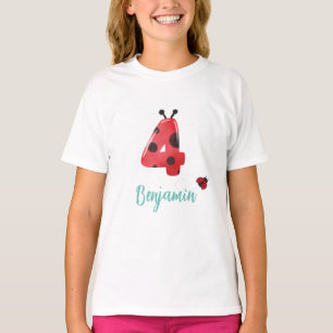 Niedlicher Polka dot Ladybug 4. Geburtstag Party T-Shirt