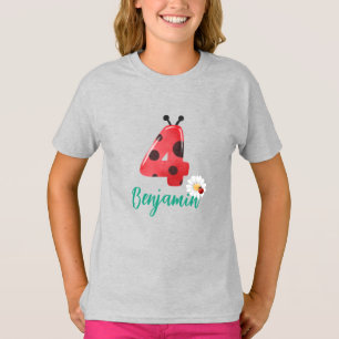 Niedlicher Polka dot Ladybug 4. Geburtstag Party T-Shirt