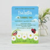 Niedlicher Polka dot Ladybug Daisy Blume Geburtsta Einladung (Stehend Vorderseite)