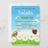 Niedlicher Polka dot Ladybug Daisy Blume Geburtsta Einladung (Vorderseite)