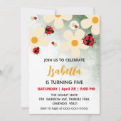 Niedlicher Polka dot Ladybug Daisy Blume Geburtsta Einladung (Vorderseite)