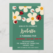 Niedlicher Polka dot Ladybug Daisy Blume Geburtsta Einladung (Vorne/Hinten)