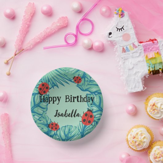 Niedlicher Polka dot Ladybug Jungle Verließ Geburt Pappteller (Party)