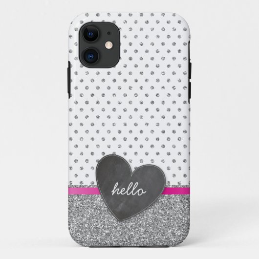 NIEDLICHER Polka Dotchalkboard Glitzer silber Case-Mate iPhone Hülle (Rückseite)