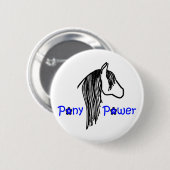 Niedlicher Pony-Power im Blauen Pferd Button (Vorne & Hinten)