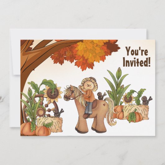 Niedlicher Pony und Scarecrow Herbstpferd Einladung (Vorderseite)