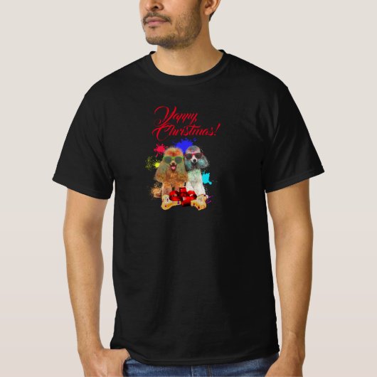 Niedlicher Poodle Dog Yappy Weihnachten T-Shirt (Vorderseite)