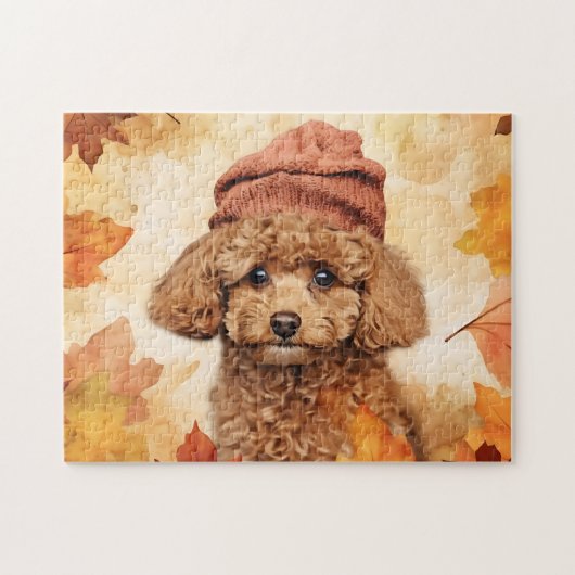 Niedlicher Poodle Hund/Herbst/Herbst Puzzle (Horizontal)