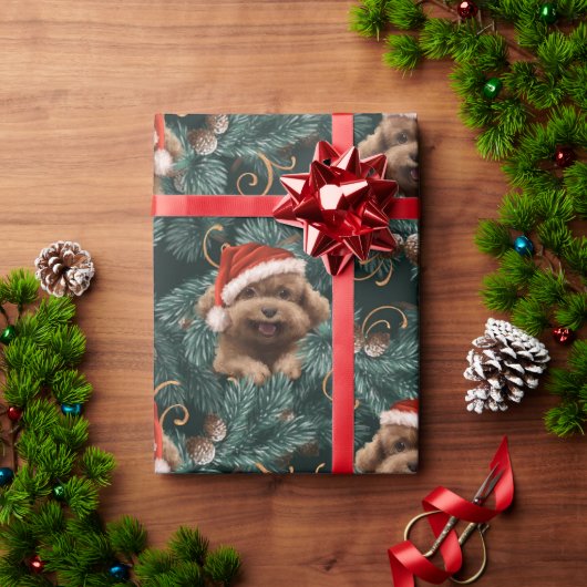Niedlicher Poodle Hund Weihnachtsmannmütze Brandzw Geschenkpapier (Feiertagsgeschenk)