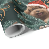 Niedlicher Poodle Hund Weihnachtsmannmütze Brandzw Geschenkpapier (Rolleneckpunkt)
