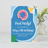 Niedlicher Pool Donut-Themenabend Einladung (Stehend Vorderseite)