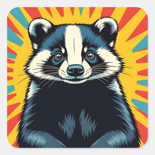 Niedlicher Pop Art Badger Quadratischer Aufkleber (Vorderseite)