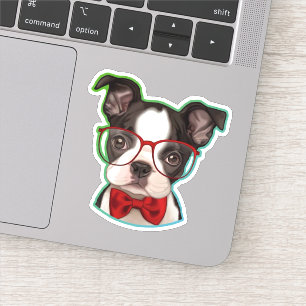 Niedlicher Pop Art Hipster Boston Terrier Aufkleber